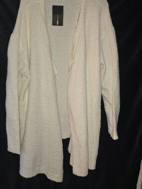 Fashion Nova Cream Open-Front Bouclé Cardigan Sweater